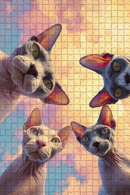 1000 Piece Puzzle for Adults Curious Sphynx Cats from Above A Challenging and Quirky, Dreamy Jigsaw Game for Cat