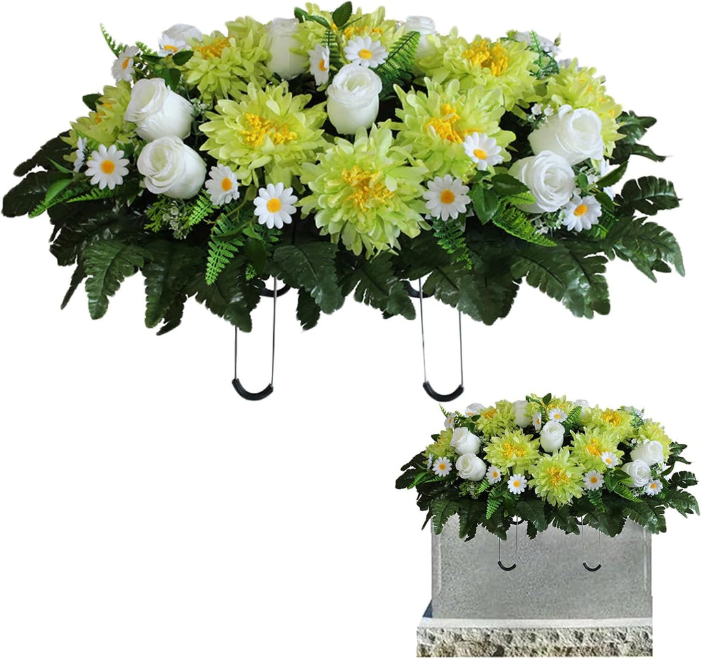 Cemetery Flowers Saddle Arrangement - Fade-Proof Artificial Floral Display for Gravesites - Quick Setup Memorial