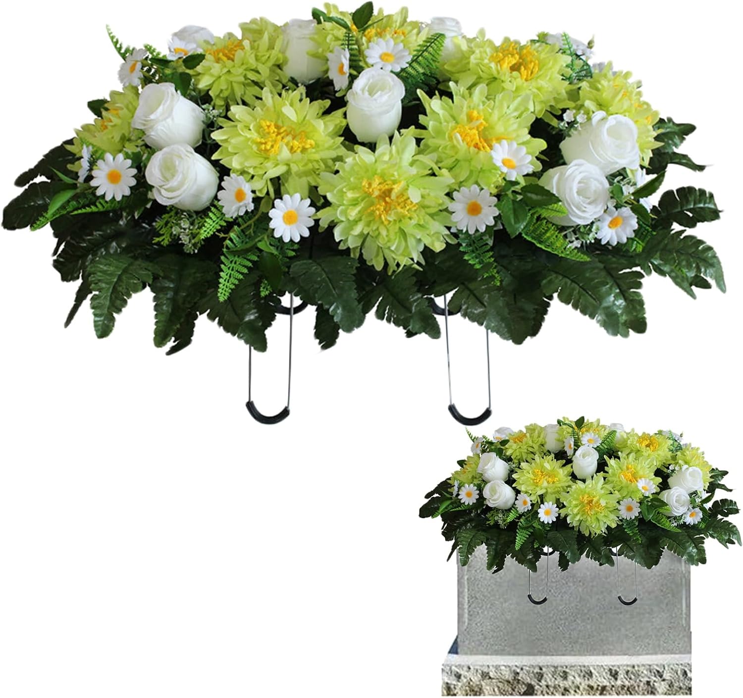 Cemetery Flowers Saddle Arrangement - Fade-Proof Artificial Floral Display for Gravesites - Quick Setup Memorial