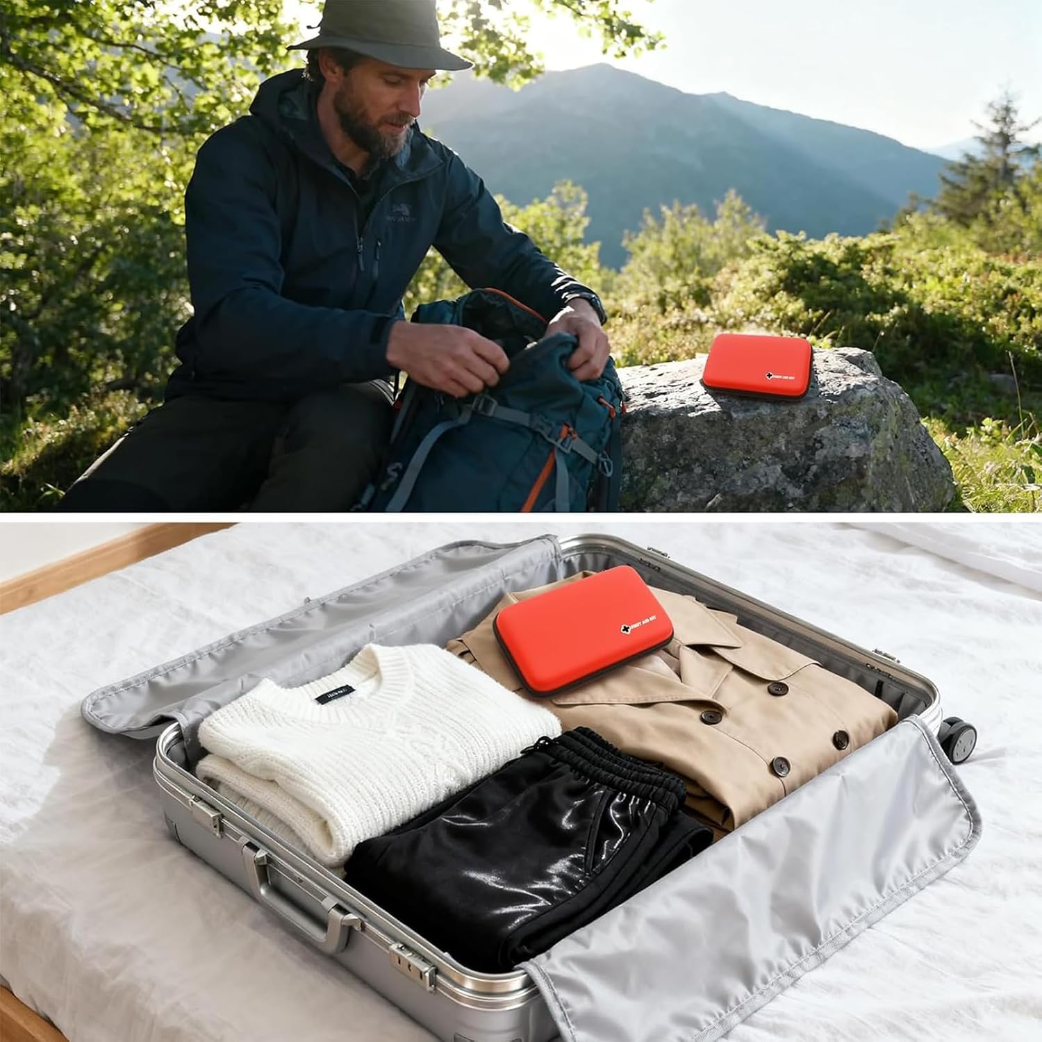First Aid Kit Red Portable Compact Waterproof Mini Refill Supplies for Home Car Travel Camping Truck Hiking Sports