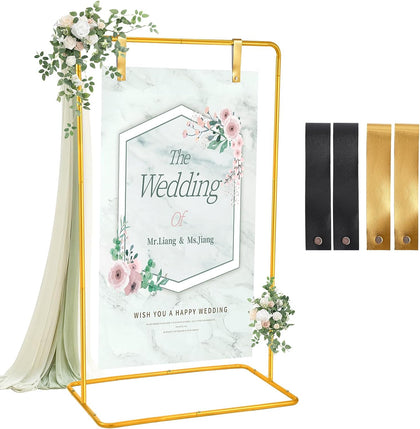 Welcome Sign Holder Gold Wedding Easel Stand with 4 Leather Straps | Sign Rack Heavy Duty Easel For Harvest Halloween