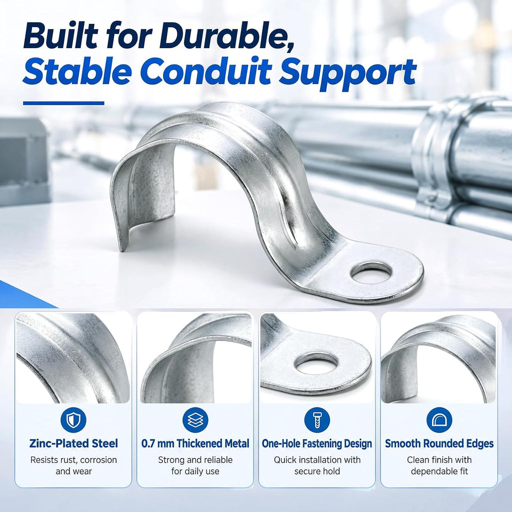 Supervitae 100 Pack 3/4 Inch Emt Conduit Straps, Single Hole Pipe Clamps