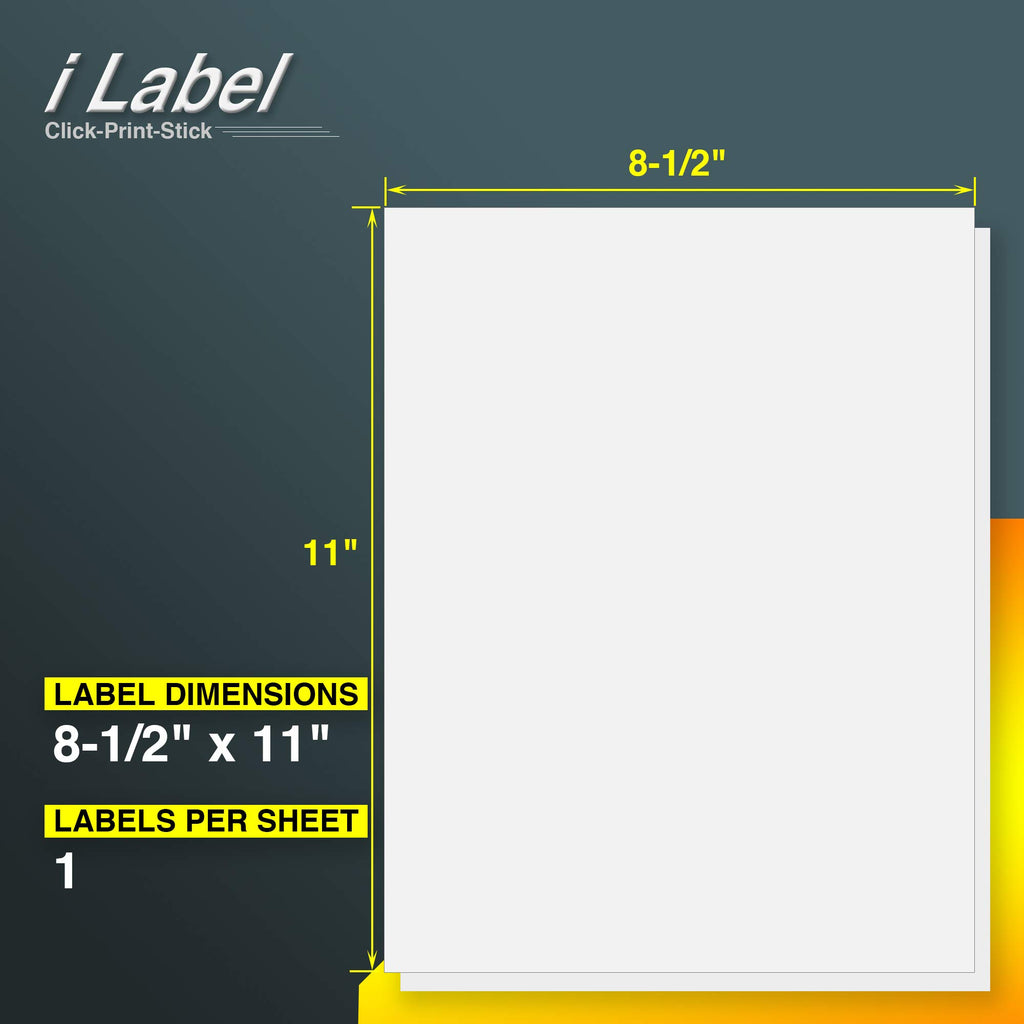 8.5" x 11" Full Sheet Label Sticker Paper for Laser & Inkjet Printers[50 Sheets,50 Labels]