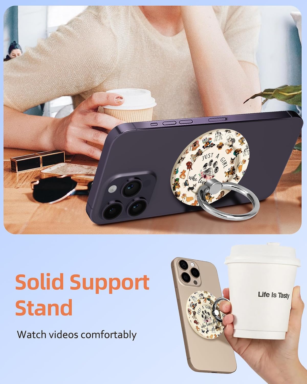 Magnetic Phone Grip - Compatible with MagSafe Phone Grip Ring Stand for iPhone 17/16/15/14/13/12 Series Dogs Dog
