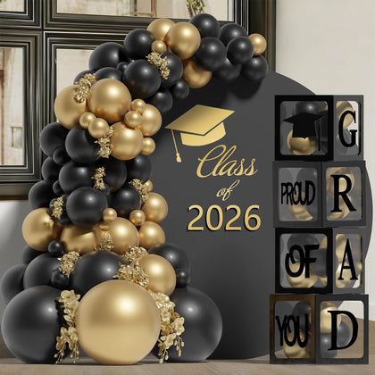 Graduation Decorations 2026,4 Pcs Transparent Balloon Boxes with Letters of GRAD,PROUD OF YOU,Class of 2026 and