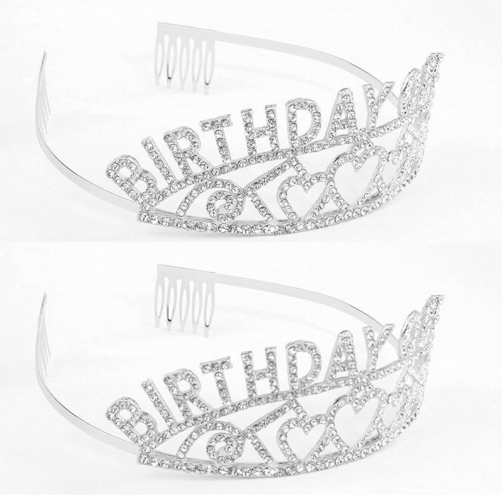 Silver Queen Crown and Sash - Rhinestone Tiara and Sash for Women's Birthday Party Favors - Glitter Decorations