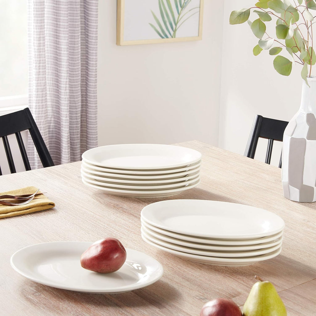 REC-13 Rolled Edge 11-1/2 by 8-1/4-Inch Stoneware Oval Platter, American White, Box of 12