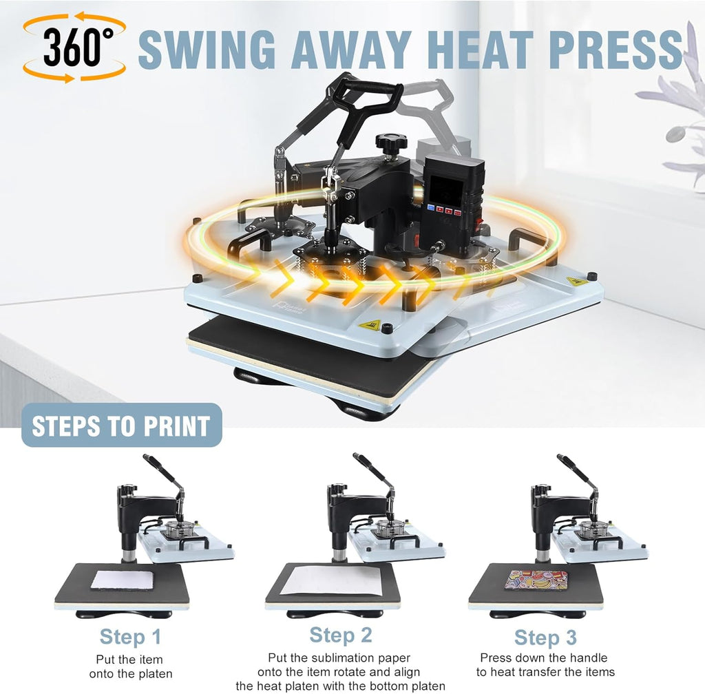Heat Press Machine 12x15 Inch, 360° Swing Away 5 in 1 Heat Transfer Machine, Multifunctional Heat Transfer Press