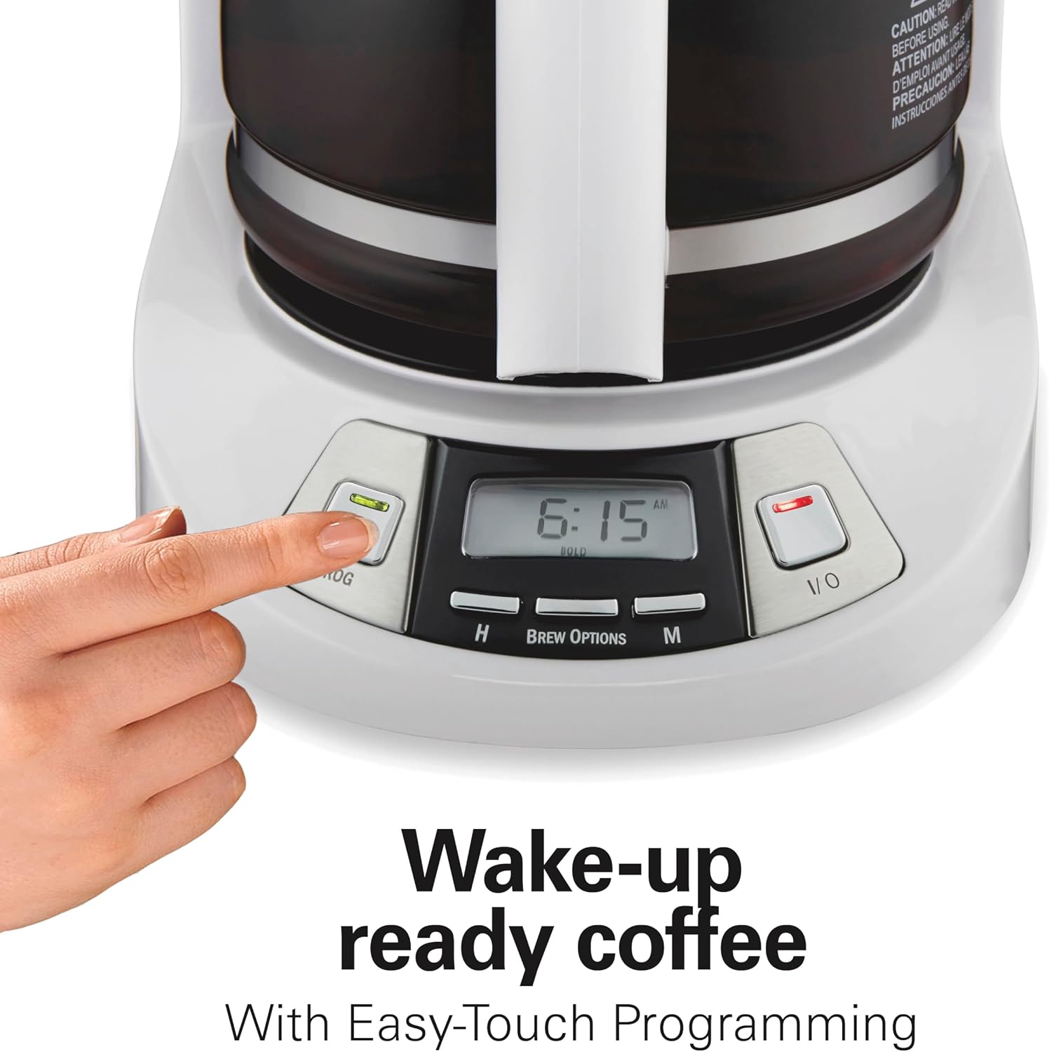 12 Cup Programmable Drip Coffee Maker | Regular & Bold Brew Options | Auto Pause and Pour | Glass Carafe | White |