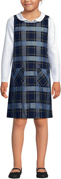 Girls Plaid Button Shoulder Patch Pocket Jumper 5 Classic Navy Plaid