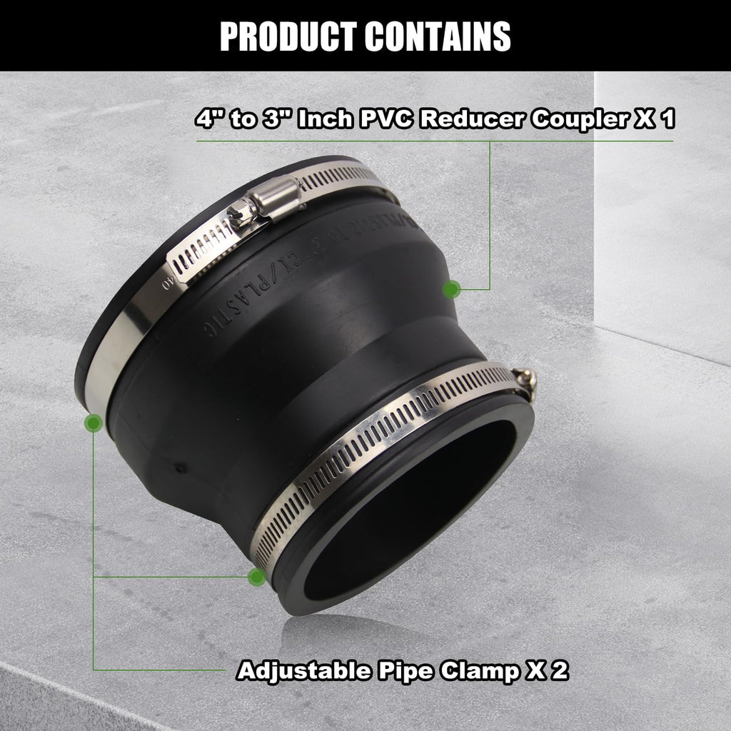 Frtcaty 4" to 3" PVC Reducer Coupler with Gate Valve & 2 Clamps