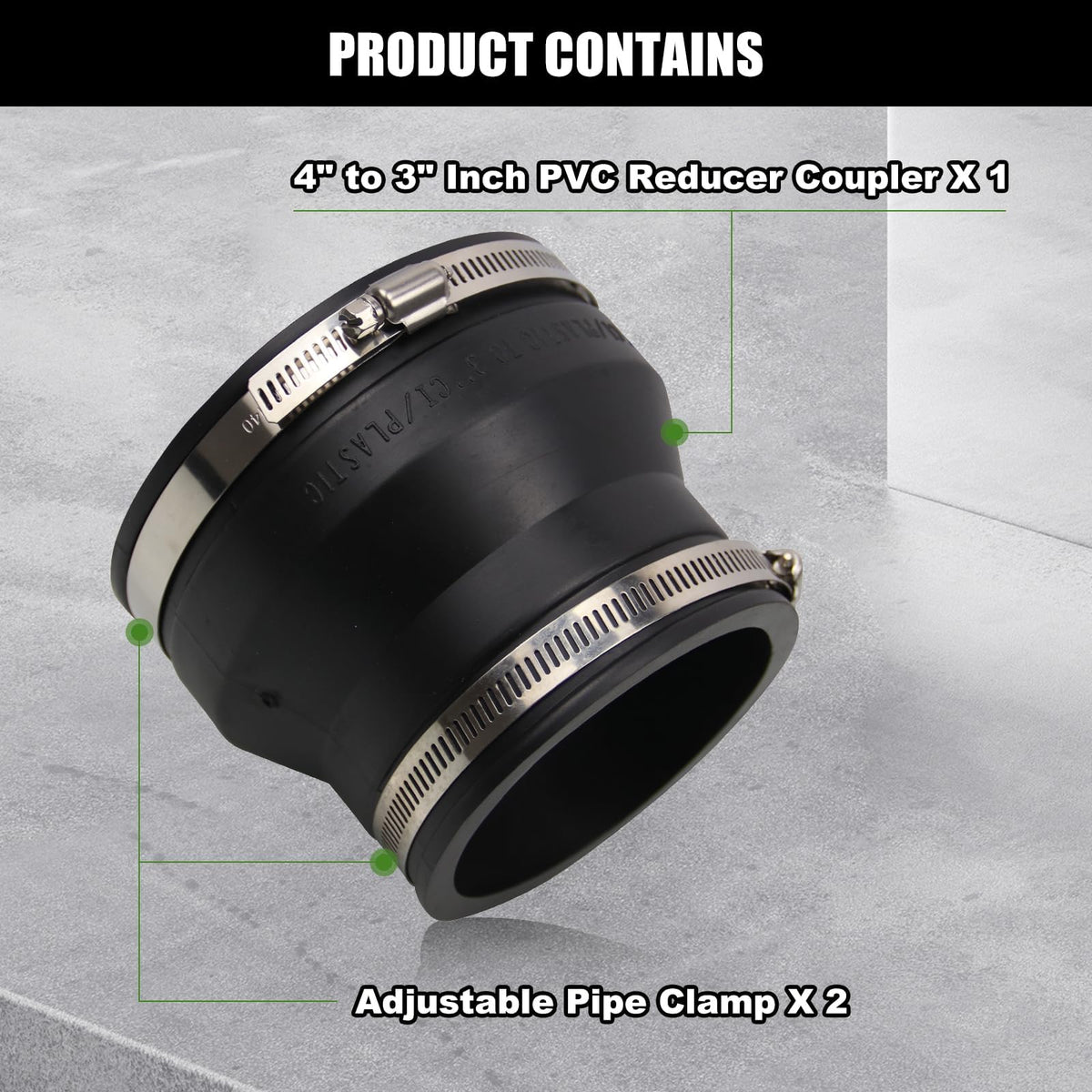 Frtcaty 4" to 3" PVC Reducer Coupler with Gate Valve & 2 Clamps