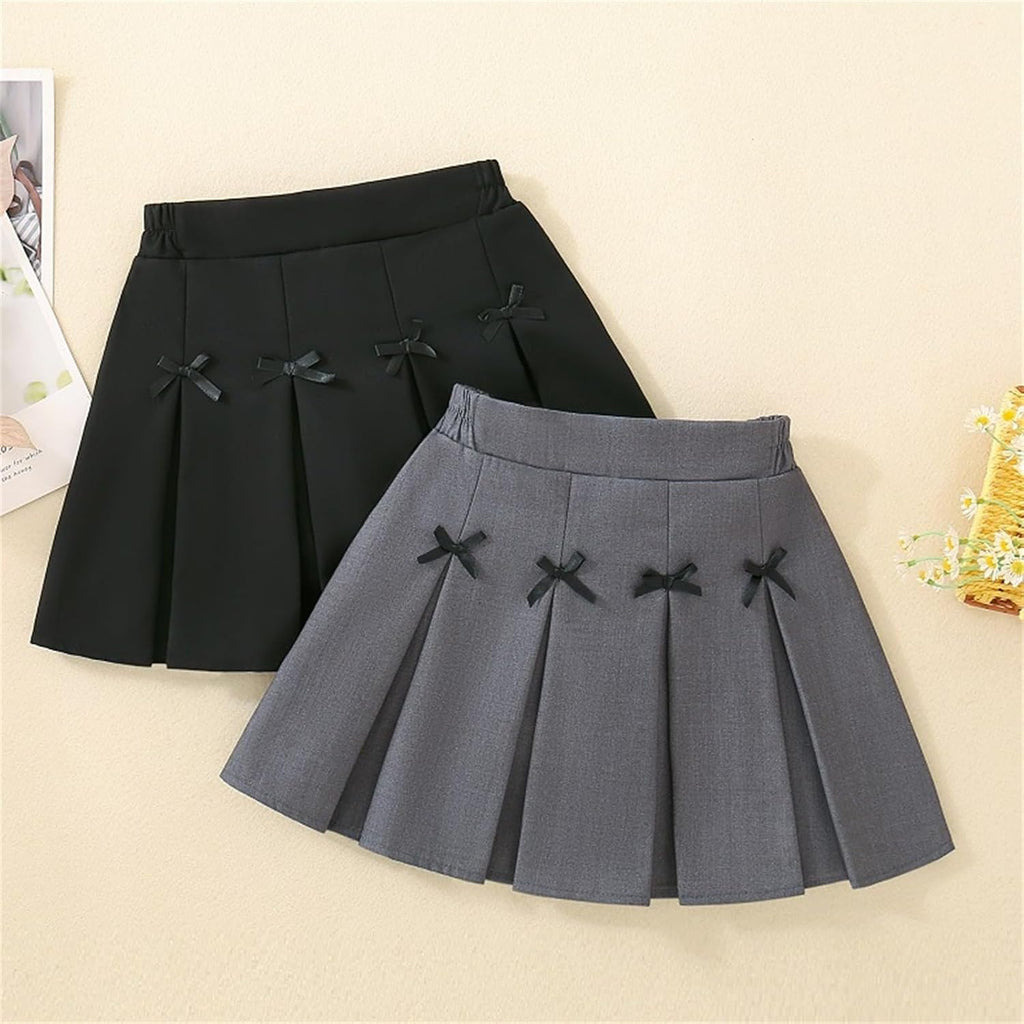 Uniform Skirts for Girls Cute Kids Bow Pleated Skirt Elastic High Waist A-Line Tennis Goft Skort Tween Clothes 3-14Y