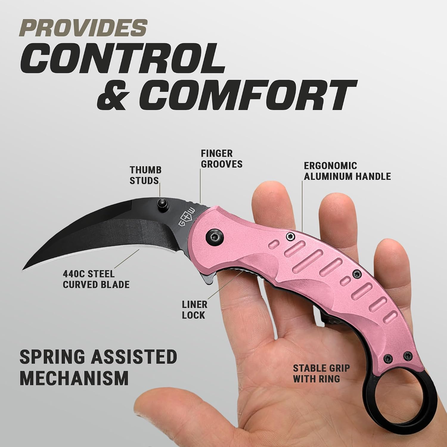 Pink Karambit Folding Knife - SharpTiger Claw Blade with Liner Lock and Aluminum Handle - Best Pocket Knives for