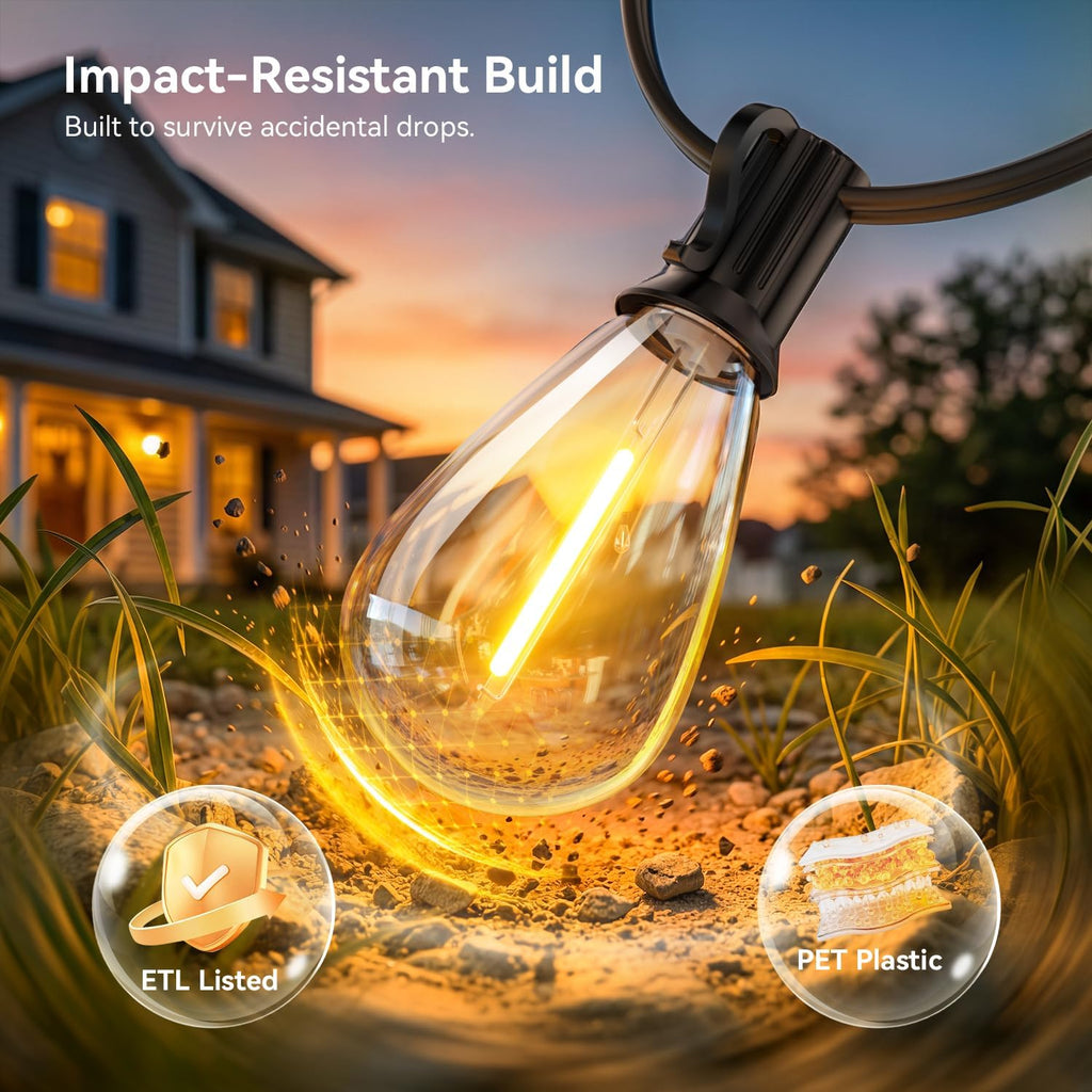 200FT Outdoor String Lights with Remote, Waterproof Patio Lights with 72+2 Shatterproof LED Bulbs,Dimmable Hanging
