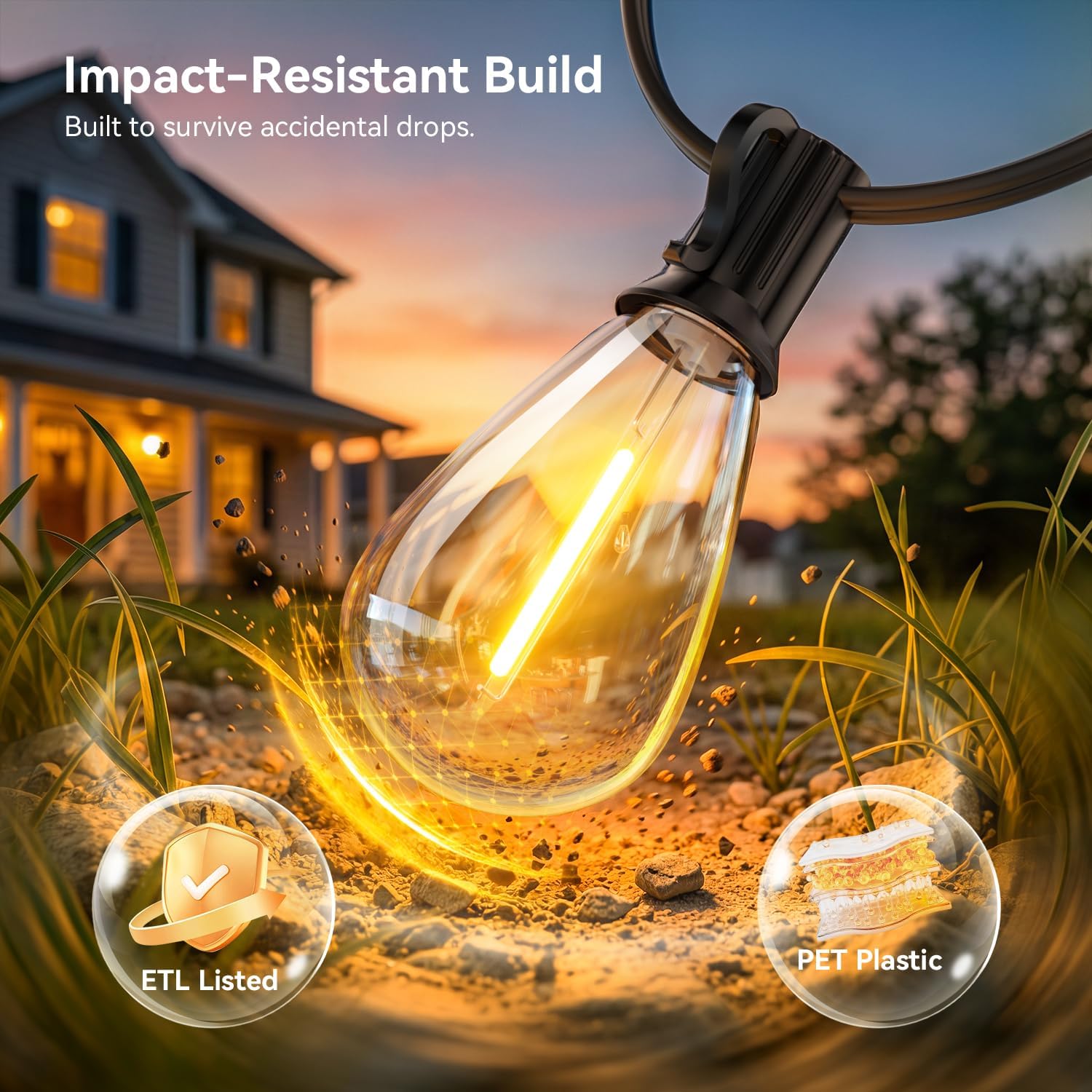 200FT Outdoor String Lights with Remote, Waterproof Patio Lights with 72+2 Shatterproof LED Bulbs,Dimmable Hanging