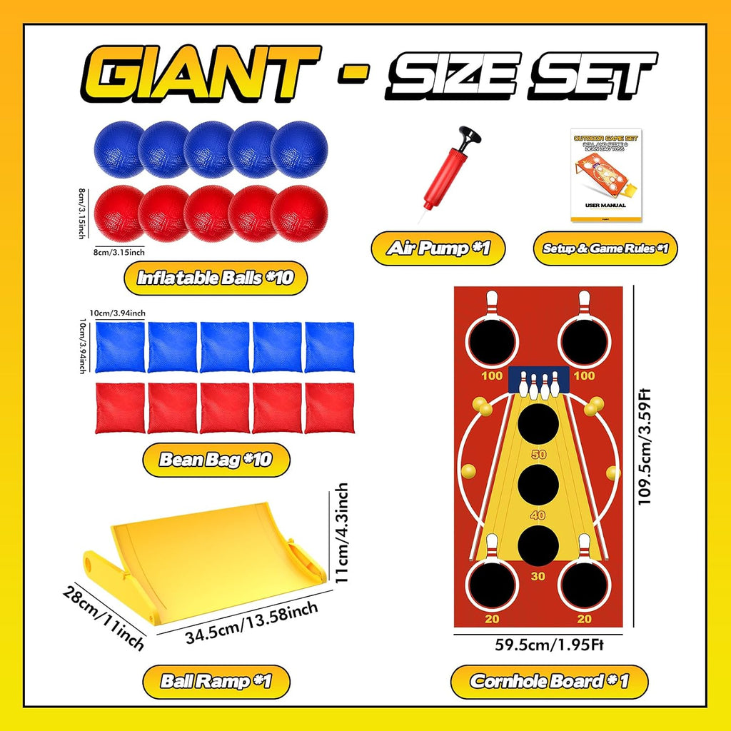 3 in 1 Cornhole Board Set Arcade Roll and Score & Bean Bag Toss & Ball Toss Game, Outdoor Carnival Party Corn Hole