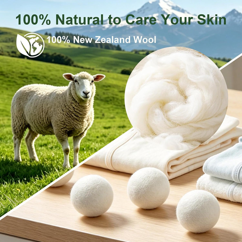 Wool Dryer Balls XL 6-Pack, Reusable Natural Laundry Fabric Softener