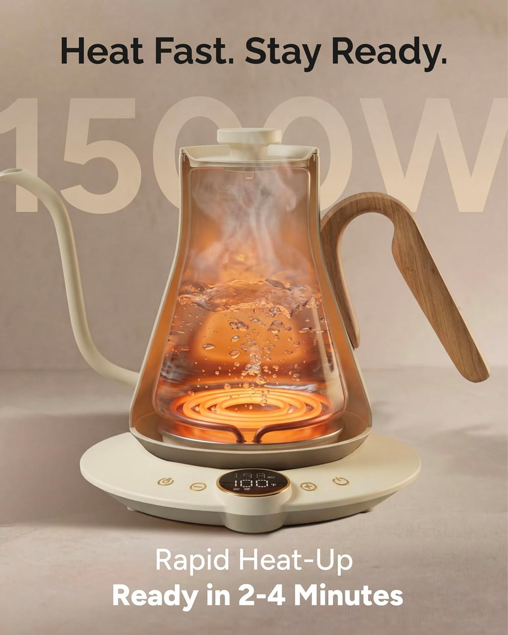 Gooseneck Electric Kettle, ±1℉ Temperature Control, Stainless Steel Inner, Quick Heating, for Pour Over Coffee, Brew