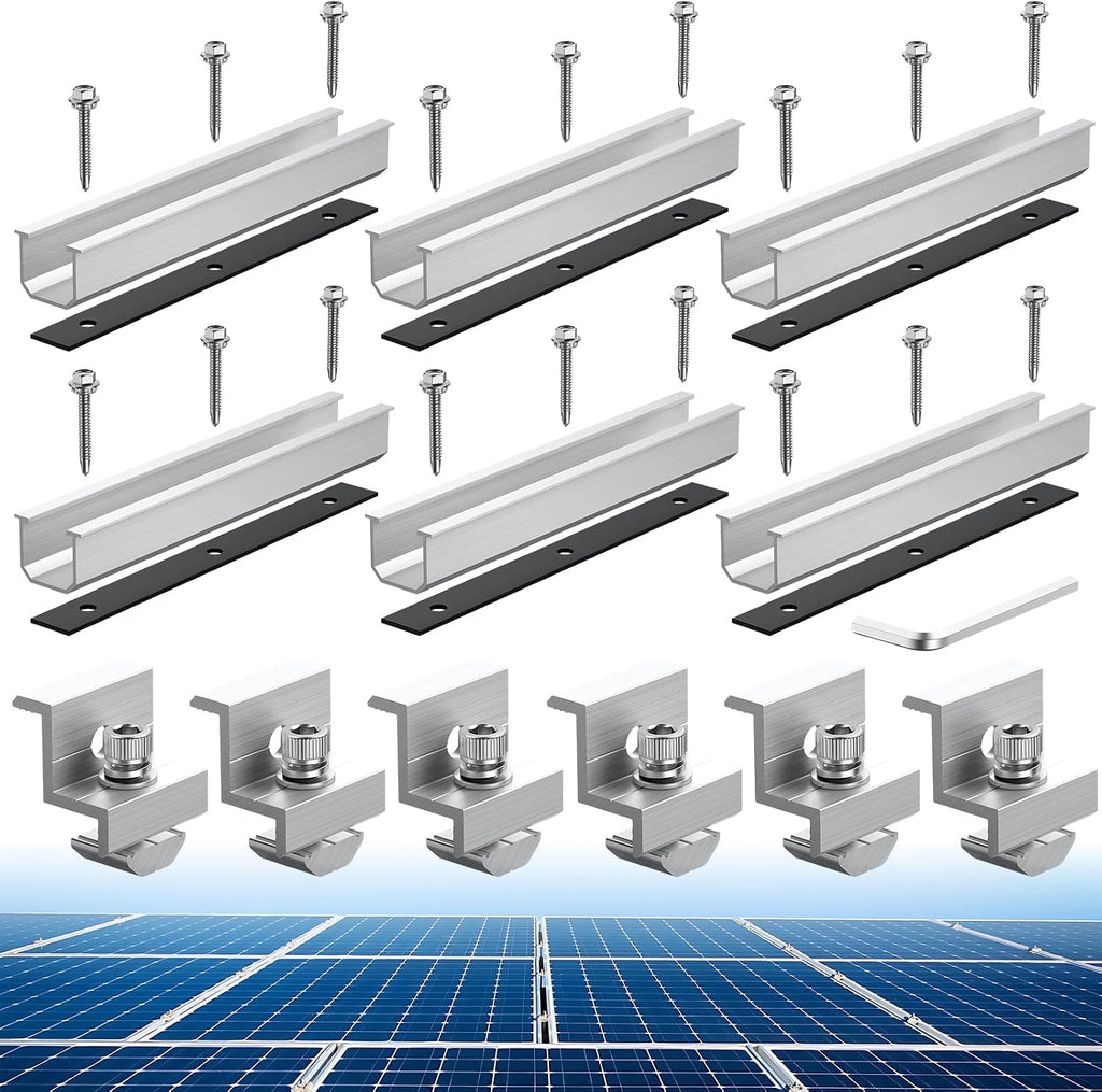 Solar Panel Roof Mounting Kit, 7.87" Aluminium Solar Rail & Clamps | Solar Panel Bracket For Thickness 30/35 mm