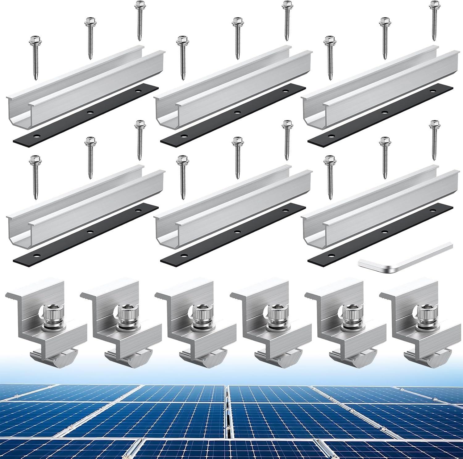 Solar Panel Roof Mounting Kit, 7.87" Aluminium Solar Rail & Clamps | Solar Panel Bracket For Thickness 30/35 mm