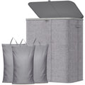 185L 3 Section Laundry Hamper with Lid, Laundry Basket, Light Gray