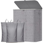 185L 3 Section Laundry Hamper with Lid, Laundry Basket, Light Gray