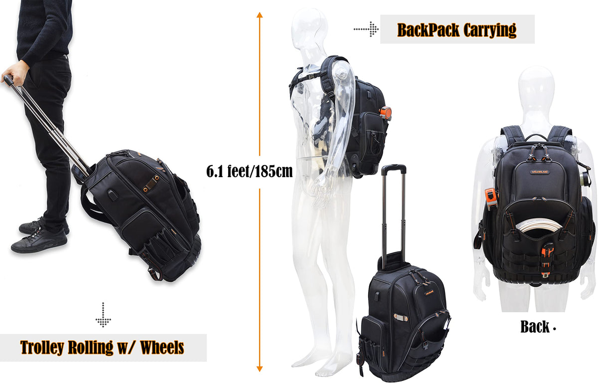 72Pockets Rolling Tool backpack, Tool Bag Backpack With Wheels