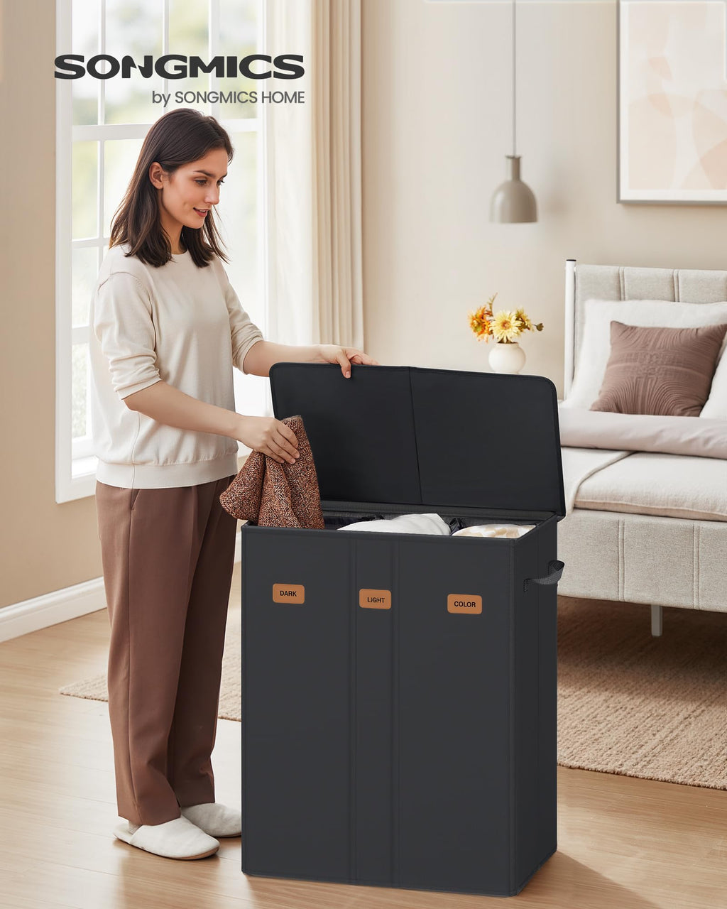160L Laundry Hamper, 4-Compartment Laundry Sorter with Lid