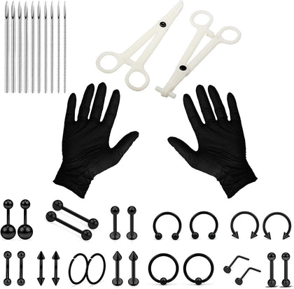 Piercing Kit 316L Surgical Steel Body Jewelry Piercing Kit with 12G 14G 16G 18G 20G Piercing Needles Use for Nose