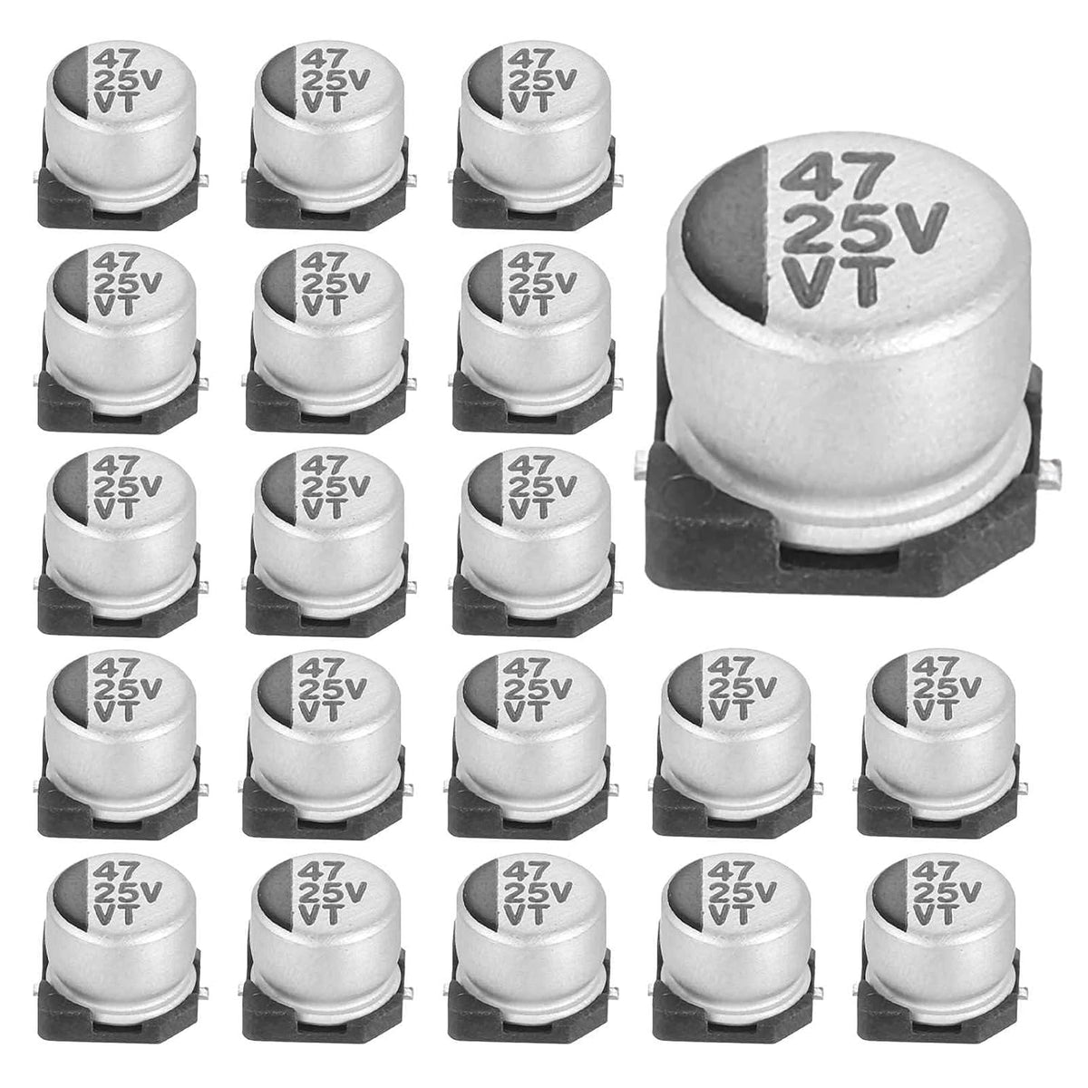 MECCANIXITY 47uF 25V Aluminum Electrolytic Capacitors, 6.3x5.4mm, 20pcs