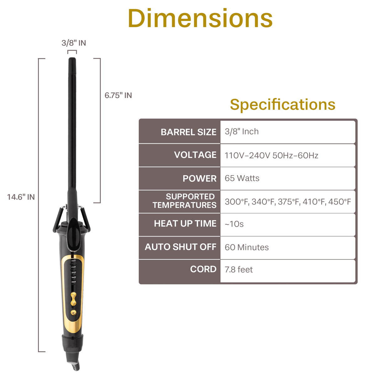 3/8 Inch Curling Iron Hair Wand for Tight Curls, Spirals and Ringlets