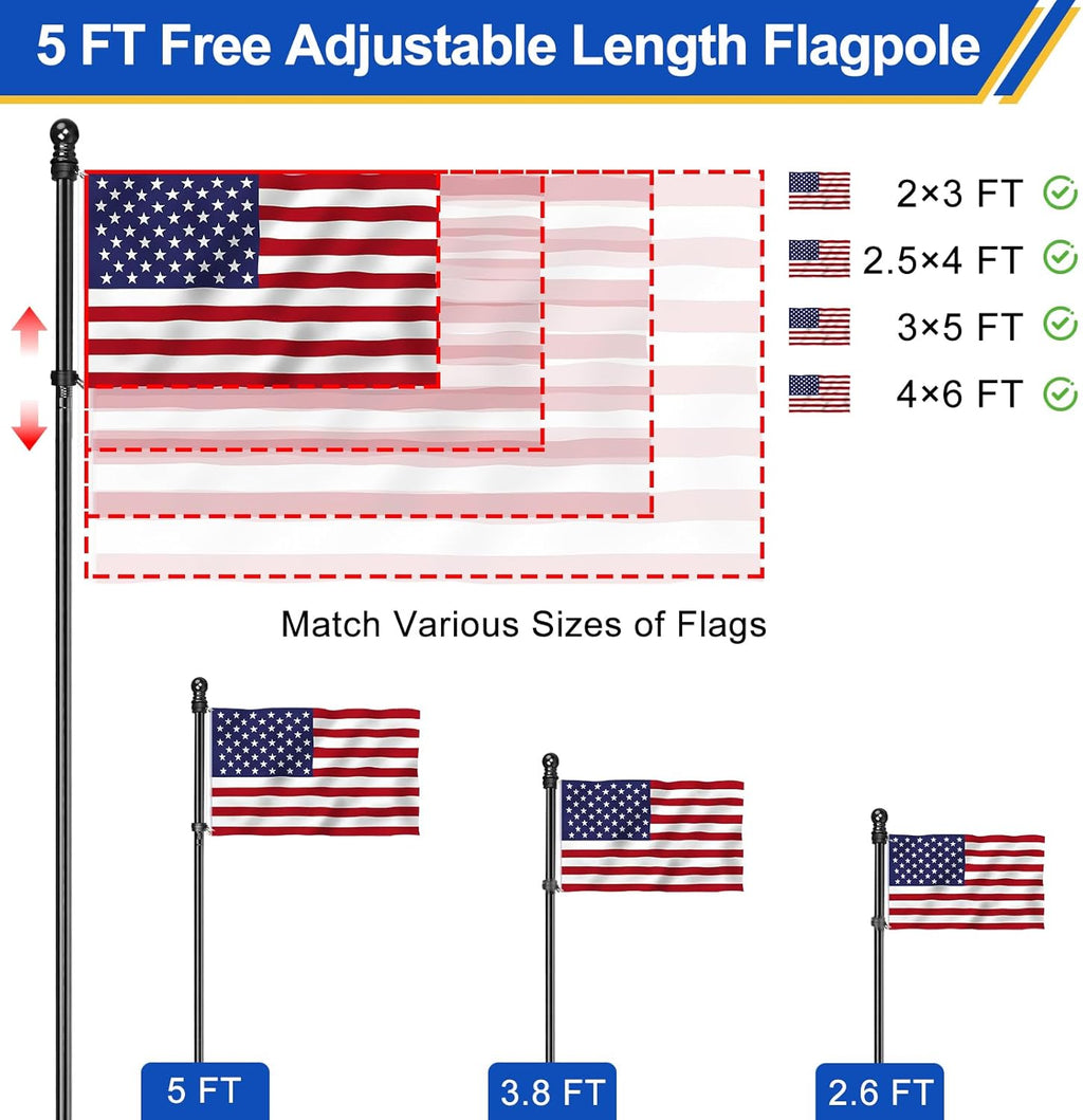 Flag Pole for Outside House, Heavy Duty Metal Flagpole for Residential, Outdoor or Porch, Stainless Steel Flag Poles