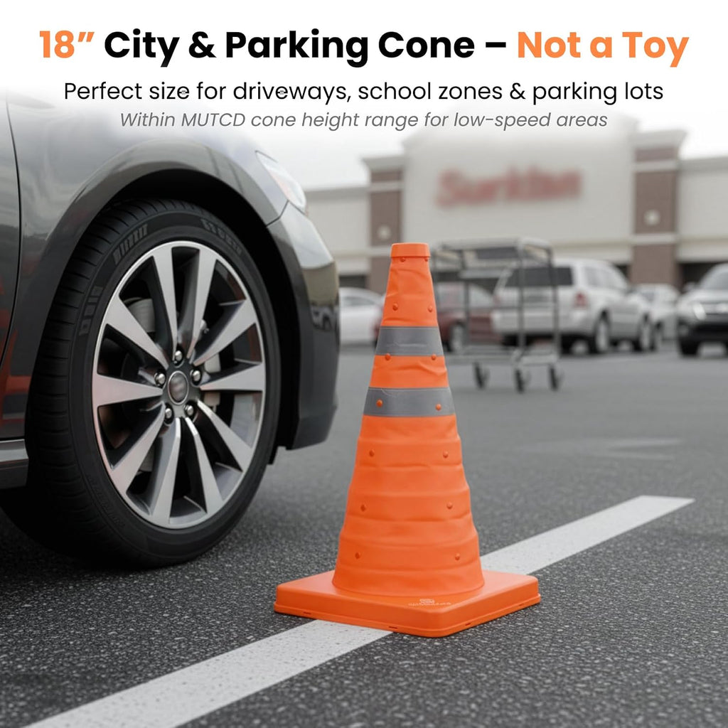 18 inch Collapsible Traffic Cones, Safety Cones with Reflective Collars, Multi Purpose Pop Up Extendable Road Safety