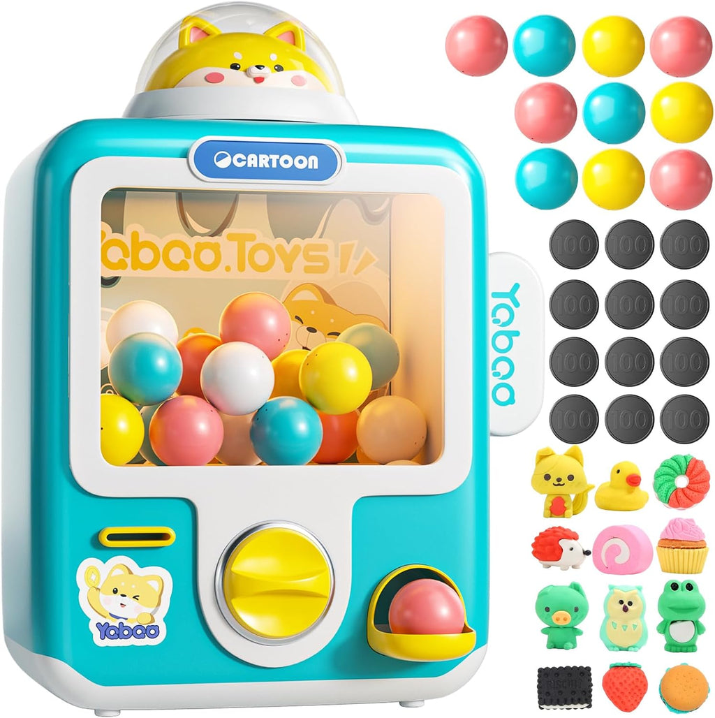 Gumball Machine for Kids with 10 Empty Eggs Capsule Vending Machine Erasers Operated Gumball Prize Machine Maker Game