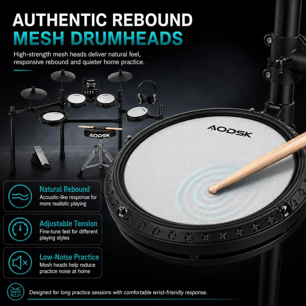 Electronic Drum Set, Professional Mesh Drum Pads, Upgraded Sound Module 260 sounds/30 Kits/20 Songs,Includes