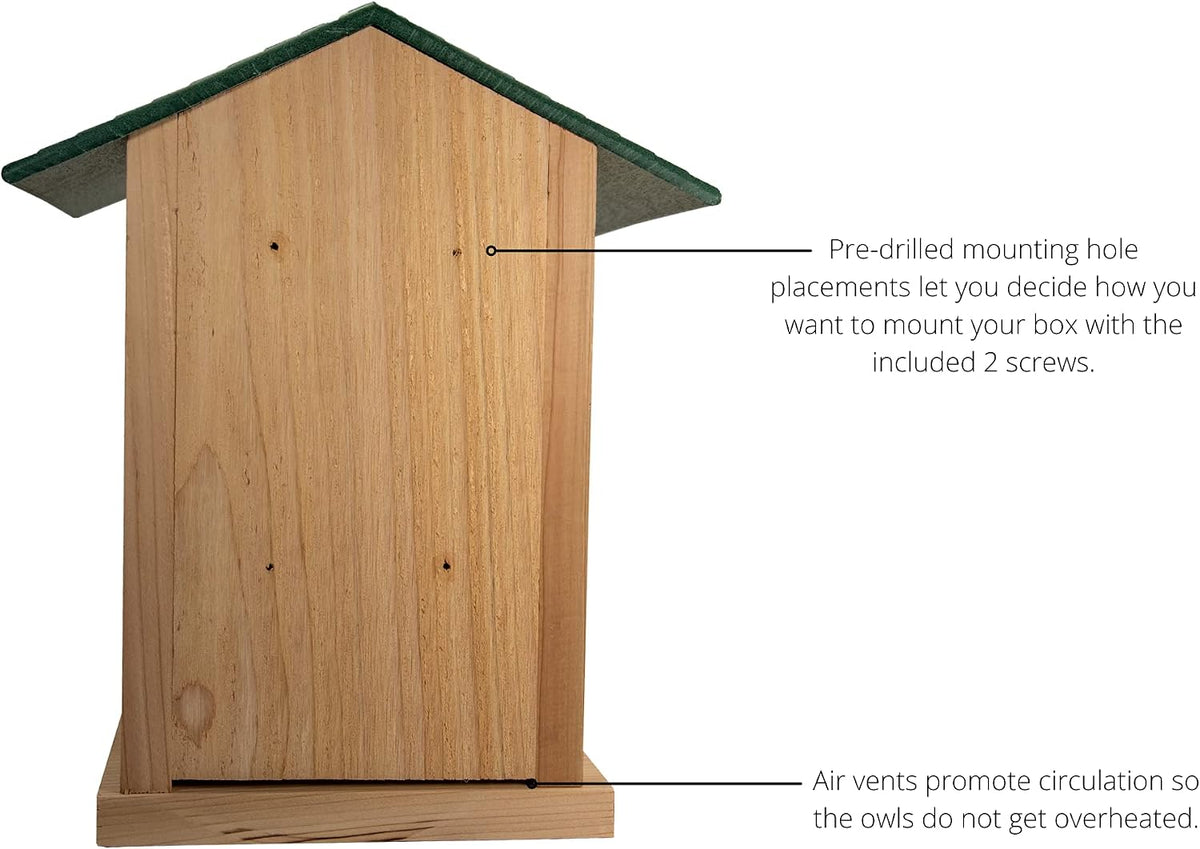 Screech Owl House Cedar Nesting Box with Poly Lumber Roof, Saw-Whet Owl Box for Outside, Drainage Ventilation, Easy