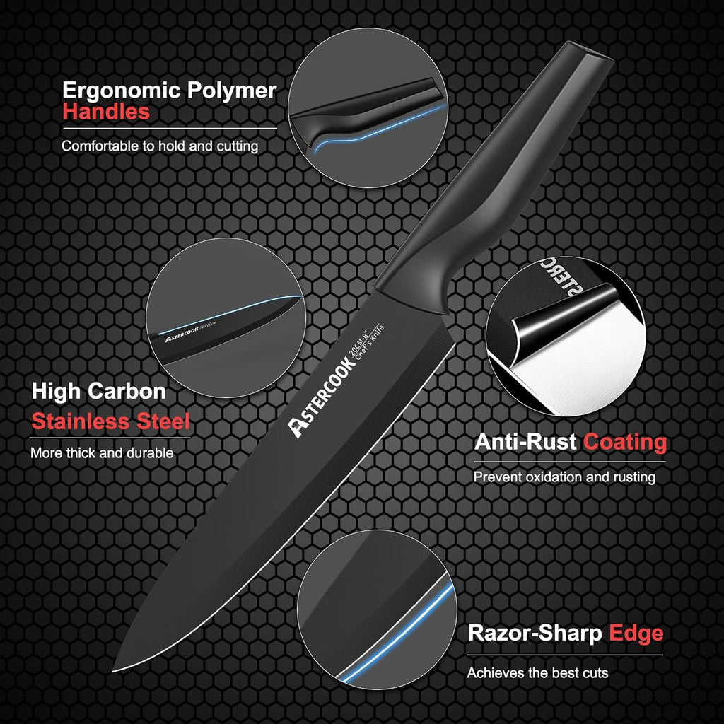 Knife Set, Astercook 21 Pieces Knife Sets for Kitchen with Block, Dishwasher Safe Kitchen Knife Set with Built-in