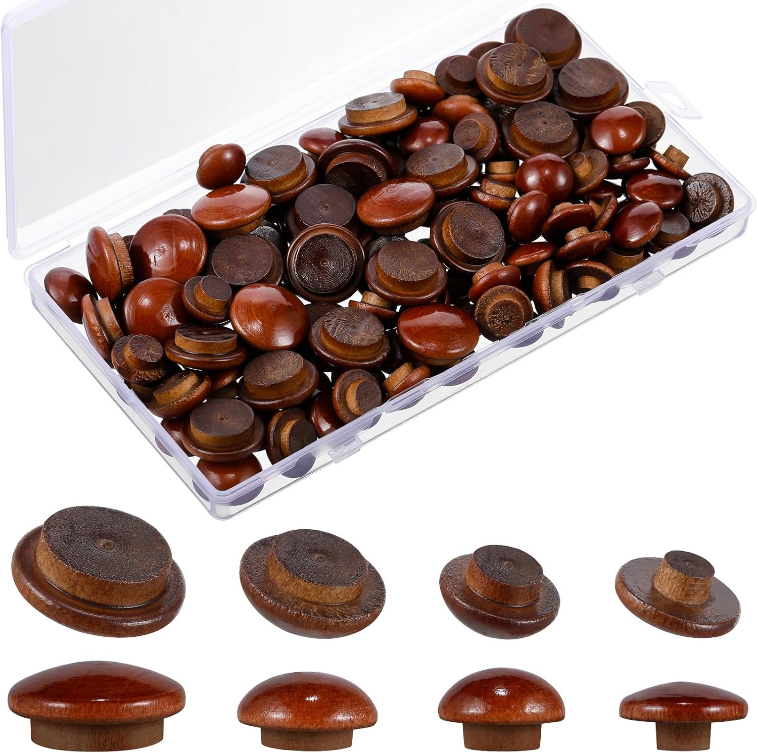 120 Pieces 4 Sizes Wood Plugs Wooden Button Hardwood Hole Plugs for Holes in Locking Tube Furniture, 3/16'', 5/16''