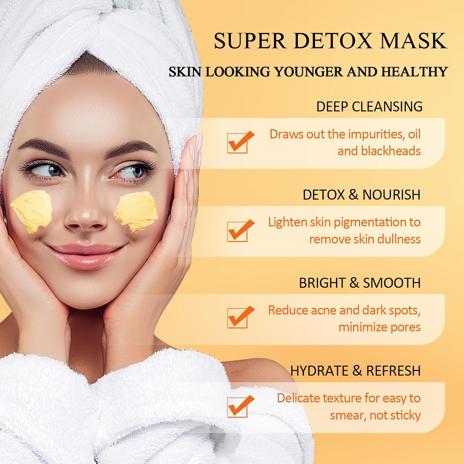 Turmeric Vitamin C Clay Mask with Kaolin Clay for Dull & Blemish-Prone Skin, Deep Cleansing Facial Mask, Face Masks