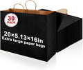 30 Pack 20 x 16 x 5 Inch Extra Large Black Paper Bags with Handles