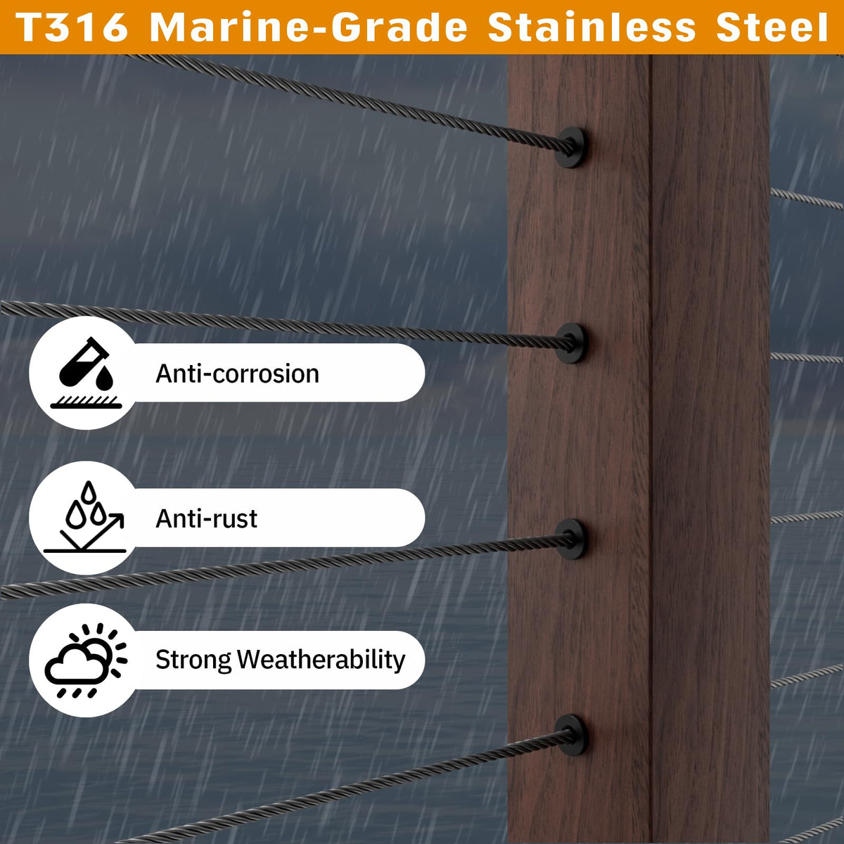 Cable Railing Protector Sleeves - 120 Pack T316 Stainless Steel Protective Sleeves - 1/8" 3/16" 5/32" Black Deck