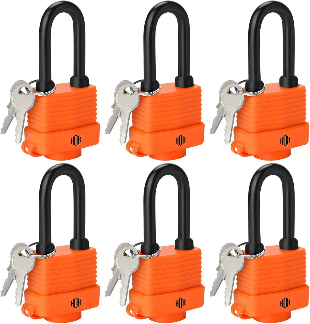 6-Pack Weather Resistant Padlocks – 40mm Laminated Steel, Chrome Plated with 2-inch Shackle, Vinyl Wrapped, Hardened