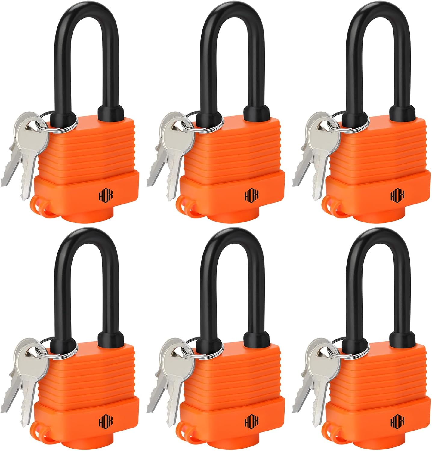 6-Pack Weather Resistant Padlocks – 40mm Laminated Steel, Chrome Plated with 2-inch Shackle, Vinyl Wrapped, Hardened
