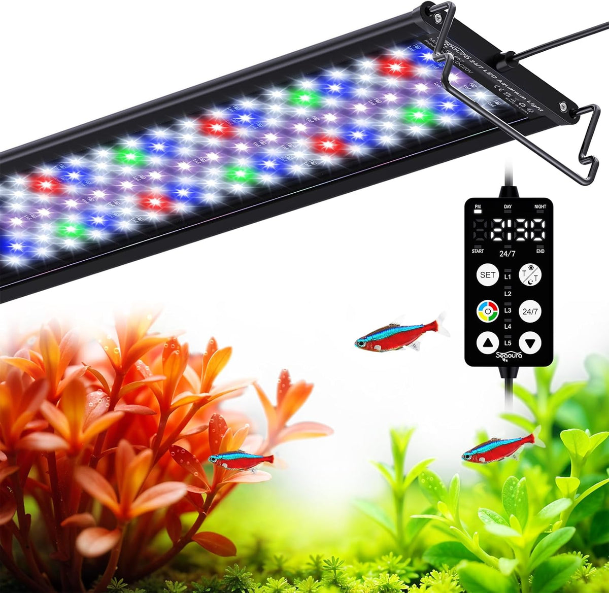 LED Aquarium Light with 24/7 Timer for 18-24in Fish Tank