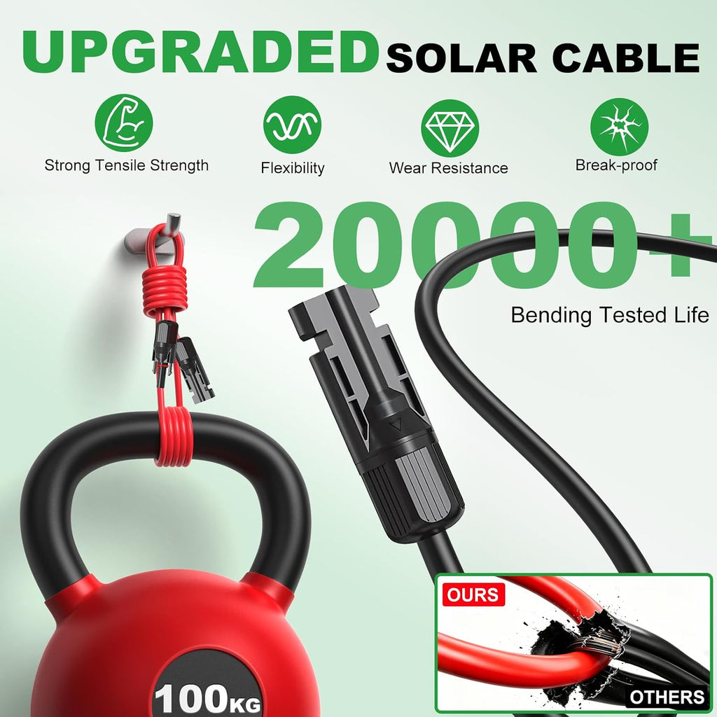 Solar Extension Cable 50Ft, 10AWG Solar Wires, 10 Gauge Tinned Copper PV Wire, Solar Panel Cables and Connectors for