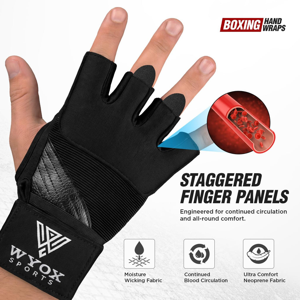 Neoprene Gel Boxing Hand Wraps Inner Gloves for Men & Women – 80cm/31in Quick Wrist Strap, Padded Knuckle Protection