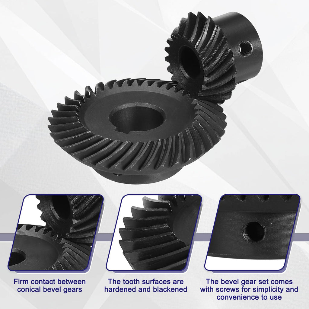 uxcell 90 Degree 1 : 2 Shaft Hole Tapered Bevel Gear, 2 Pcs 1.5 Mod 10mm Bore 18 Teeth Left Hand and 16mm Bore with 5x2.3mm Keyway 36 Teeth Right Hand Ground Spiral Steering Gears