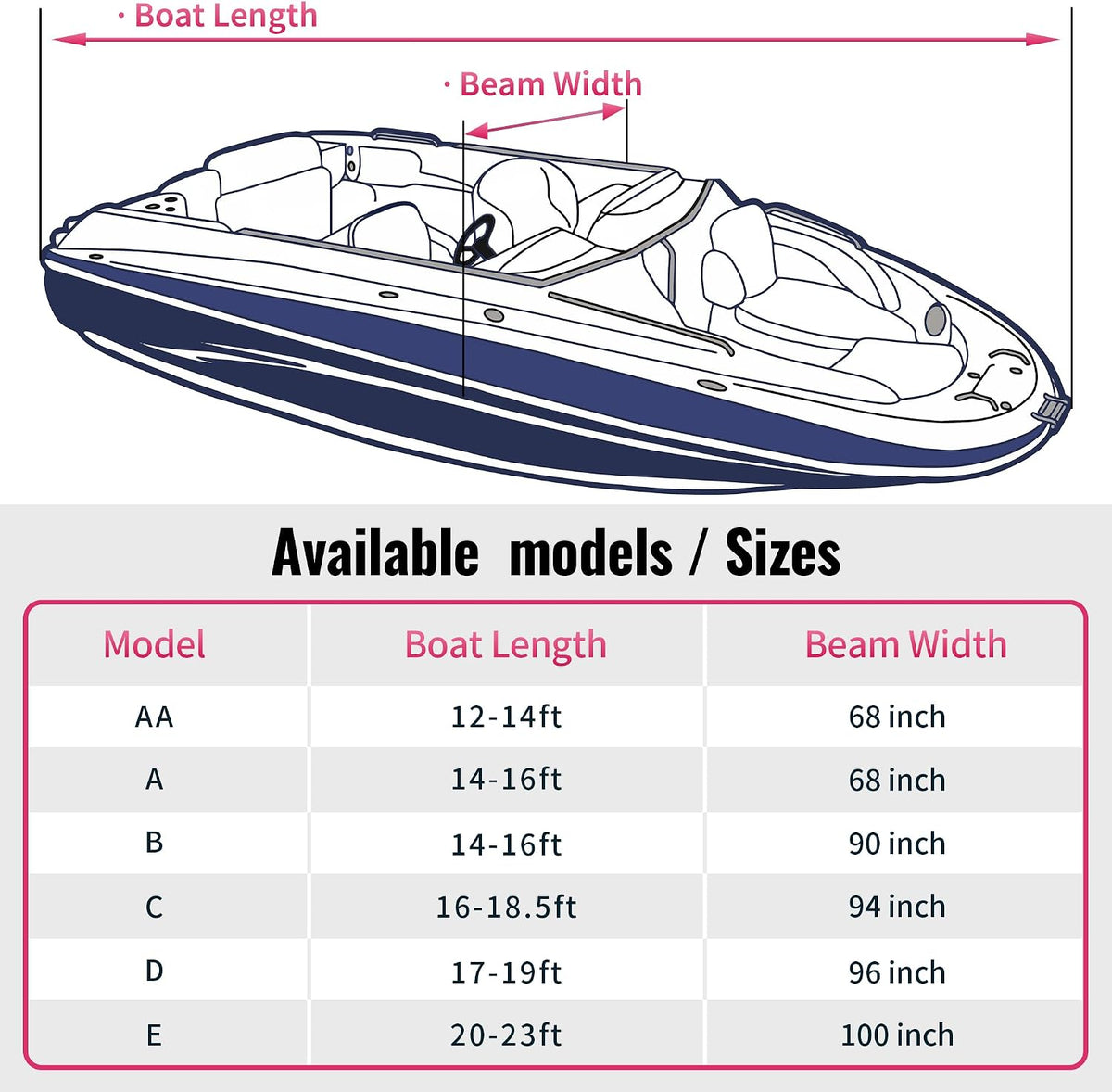 Trailerable Boat Cover, Length: 14’-16’ Beam Width: up to 90”, Waterproof Heavy Duty Cover, Fits V-Hull, TRI-Hull