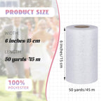 Glitter Tulle Rolls 6” by 50 Yards Tulle Fabrics(White/Silver-New)